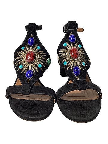 Aquazzura  Aquazzura Desert Sun Embellished Sandal Heels in Black Suede (view 2)