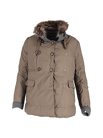 Brunello Cucinelli  Brunello Cucinelli Fur Trim Double-Breasted Down Jacket in Brown Polyamide (view 1)
