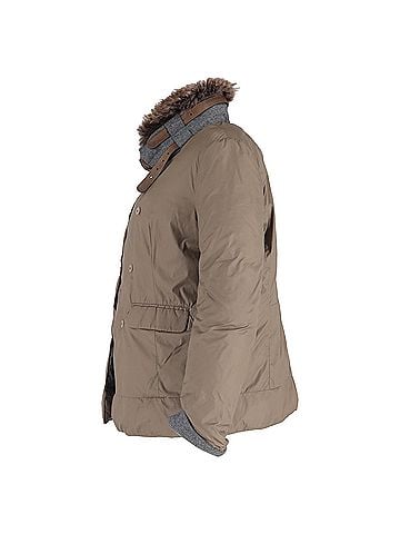 Brunello Cucinelli  Brunello Cucinelli Fur Trim Double-Breasted Down Jacket in Brown Polyamide (view 2)