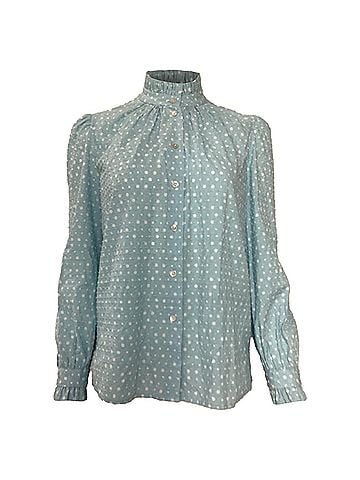 Marc Jacobs  Marc Jacobs Polka Swiss Dot Ruffled Neck Blouse in Blue Cotton (view 1)