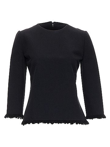Tom Ford Tom Ford Virgin Wool Cotton Fringe Trim Crop Sleeved Fitted Top (view 1)