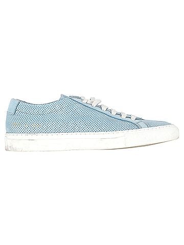 Common Projects Woman by Common Projects Perforated Achilles Sneakers in Light Blue Suede (view 1)