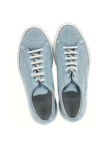 Common Projects Woman by Common Projects Perforated Achilles Sneakers in Light Blue Suede (view 2)