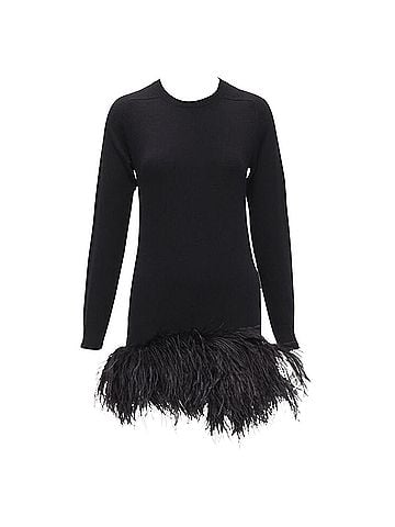 Saint Laurent Saint Laurent cashmere ostrich feather trim mini sweater dress (view 1)