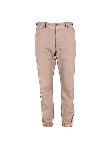 Gucci Gucci Contrast Stripe Logo Trim Detail Trousers in Brown Cotton (view 1)