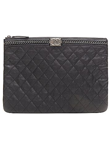 Chanel Chanel large boy o case quilted leather chain trim t pouch clutch bag (view 1)