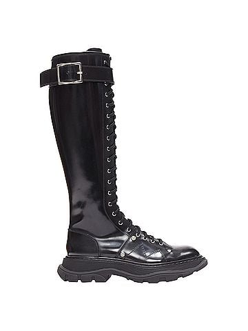 Alexander McQueen Alexander McQueen Tread leather lace up combat knitee high boot (view 1)