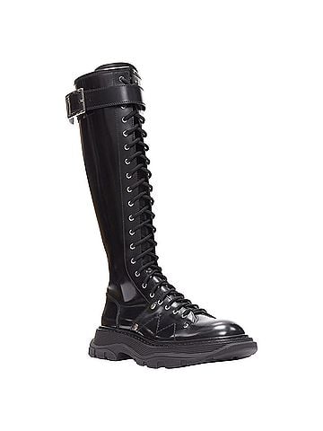 Alexander McQueen Alexander McQueen Tread leather lace up combat knitee high boot (view 2)