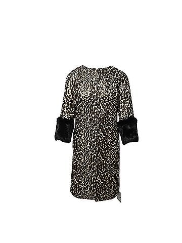 Tory Burch Tory Burch Animal Print Jacquard Coat with Fur Sleeves in Multicolor Silk (view 1)