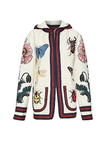 Gucci GUCCI Garden 2017 Runway white wool floral insect floral hood cardigan coat XXS (view 1)