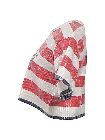 Alberta Ferretti  Alberta Ferretti Stripe Sequined Cropped Top in Red and White Cotton (view 2)