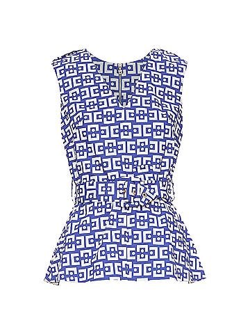 MARNI MARNI 2013 blue white cotton geometric print belted peplum V-neck top IT40 S (view 1)