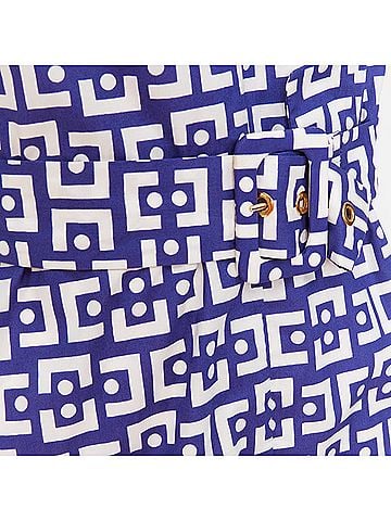 MARNI MARNI 2013 blue white cotton geometric print belted peplum V-neck top IT40 S (view 2)