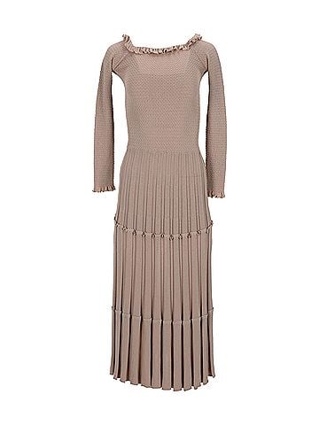 Altuzarra Altuzarra Off-Shoulder Pleated Knit Dress in Beige Viscose (view 1)