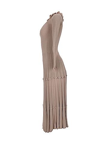Altuzarra Altuzarra Off-Shoulder Pleated Knit Dress in Beige Viscose (view 2)