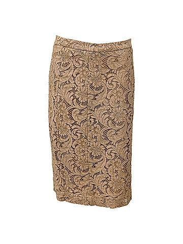 Burberry  Burberry Lace Midi Pencil Skirt in Brown Polyester (view 1)