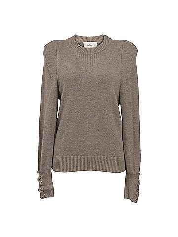 BA&SH Ba&Sh Keane Crew Neck Knitted With Decorative Cuffs  Sweater in Brown Wool (view 1)
