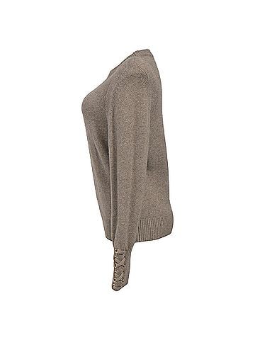 BA&SH Ba&Sh Keane Crew Neck Knitted With Decorative Cuffs  Sweater in Brown Wool (view 2)