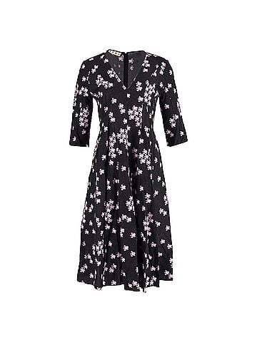 MARNI Marni Midi Floral Print V-Neck Dress in Black Jacquard (view 1)