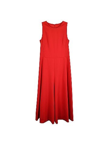 AKRIS Akris Sleeveless Pleated Midi Dress in Red Cotton (view 1)