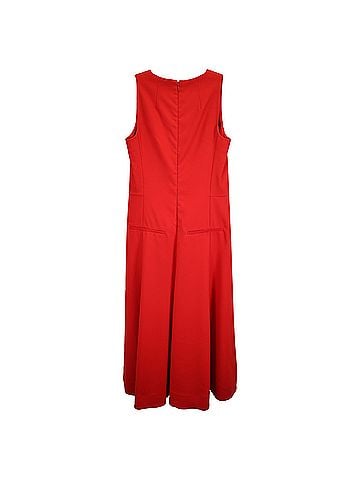 AKRIS Akris Sleeveless Pleated Midi Dress in Red Cotton (view 2)