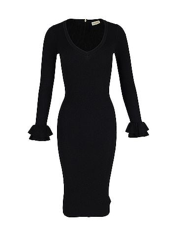 Michael Kors Michael Kors V-neck Knitted Dress in Black Viscose (view 1)