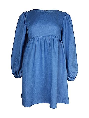 Reformation Reformation Ramone Long-sleeve Mini Dress in Blue Linen (view 1)