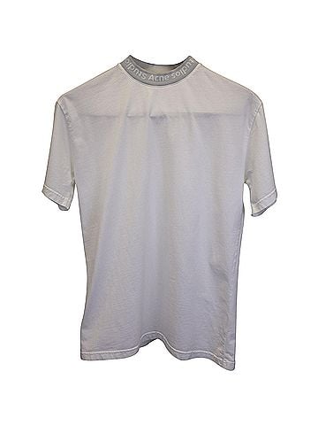 Acne Acne Studios Logo Neck Tshirt in White Cotton (view 1)