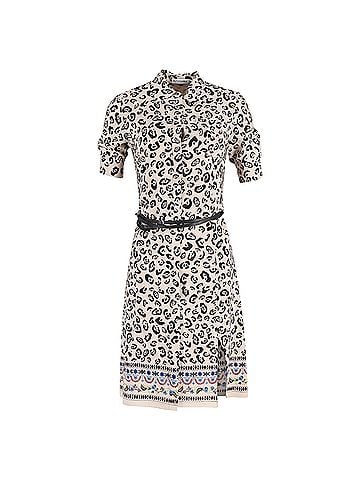 Altuzarra Altuzarra Animal Print Knee-Length Belted Shirt Dress in Cream Silk (view 1)