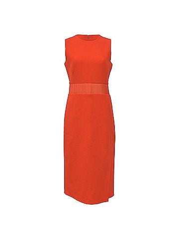 AKRIS Akris Midi Gartered Waist with Slit Dress in Orange Wool (view 1)