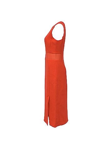 AKRIS Akris Midi Gartered Waist with Slit Dress in Orange Wool (view 2)
