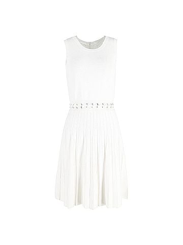 Michael Kors Michael Michael Kors Whipstitched Pleated Knitted Mini Dress in White Viscose (view 1)