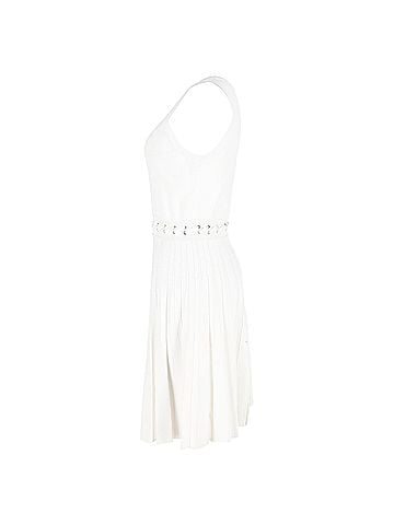 Michael Kors Michael Michael Kors Whipstitched Pleated Knitted Mini Dress in White Viscose (view 2)