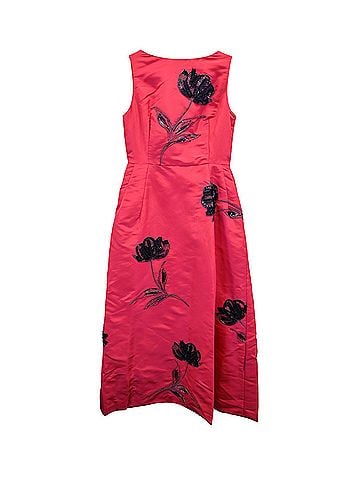 Oscar De La Renta Oscar de la Renta Floral Embellished Sleeveless Dress in Red Silk (view 1)