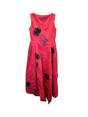 Oscar De La Renta Oscar de la Renta Floral Embellished Sleeveless Dress in Red Silk (view 2)