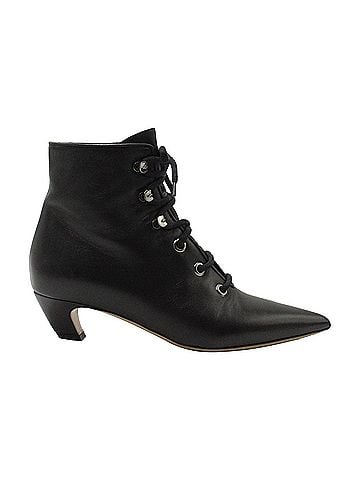 Christian Dior Dior Lace-Up Pointed-Toe Ankle Boots in Black Leather (view 1)