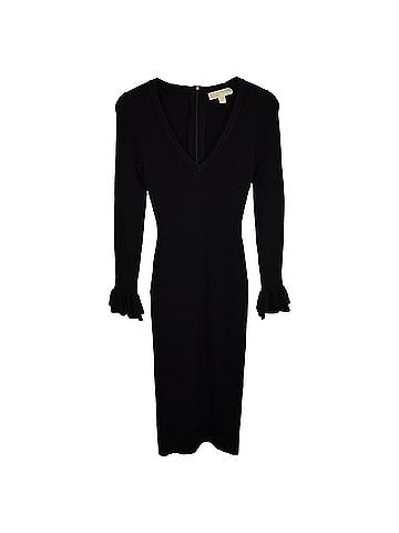 Michael Kors Michael Kors Ribbed Ruffle-Cuff Dress in Black Viscose (view 1)
