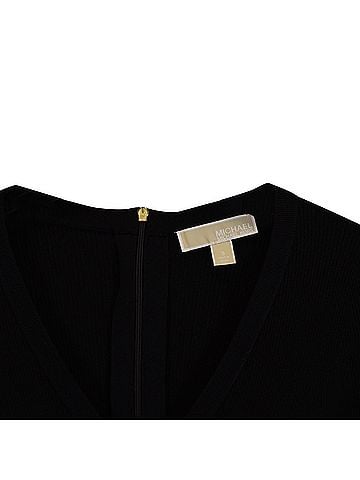 Michael Kors Michael Kors Ribbed Ruffle-Cuff Dress in Black Viscose (view 2)