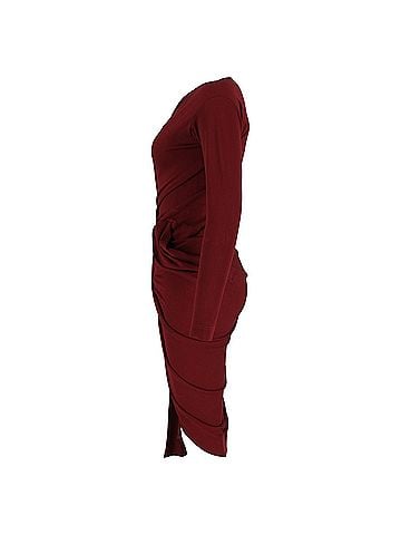 Vivienne Westwood  Vivienne Westwood Knee-Length Long Sleeve Draped Dress in Maroon Cotton (view 2)
