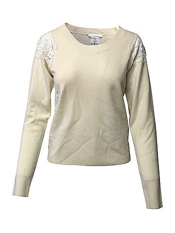 Chloé Chloe Lace Embellished Sweater in Beige Wool (view 1)