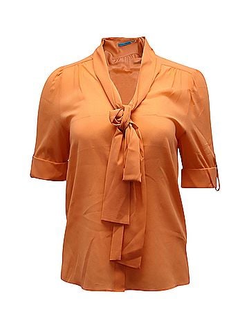 Alice + Olivia Alice & Olivia Berta Pussy Bow Top in Orange Silk  (view 1)