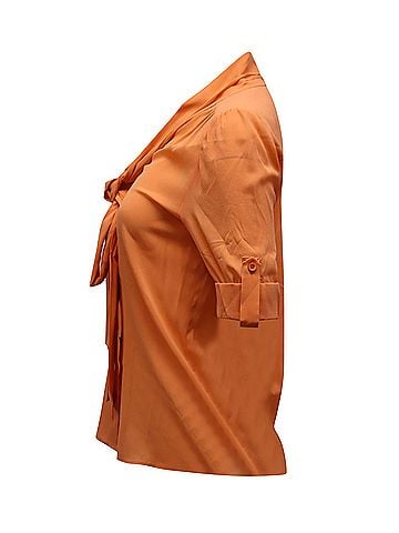 Alice + Olivia Alice & Olivia Berta Pussy Bow Top in Orange Silk  (view 2)