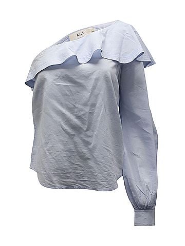 A.L.C. A.L.C. Brielle Ruffled One-shoulder Top in Light Blue Cotton (view 1)