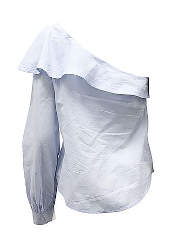 A.L.C. A.L.C. Brielle Ruffled One-shoulder Top in Light Blue Cotton (view 2)