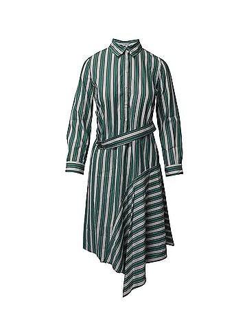 Claudie Pierlot Claudie Pierlot Asymmetric Striped Shirt Dress in Green Cotton (view 1)