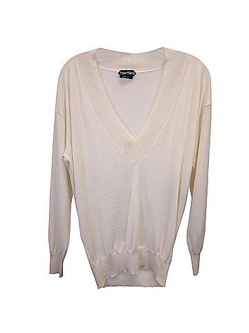 Tom Ford REJECTED Tom Ford Fine V-neck Sweater in Beige Cashmere (view 1)