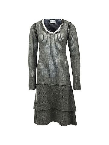 Alberta Ferretti Philosophy di Alberta Ferretti Chain Detail Midi Dress in Grey Wool (view 1)