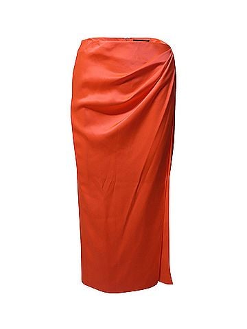 David Koma David Koma Draped Midi Skirt in Orange Silk (view 1)