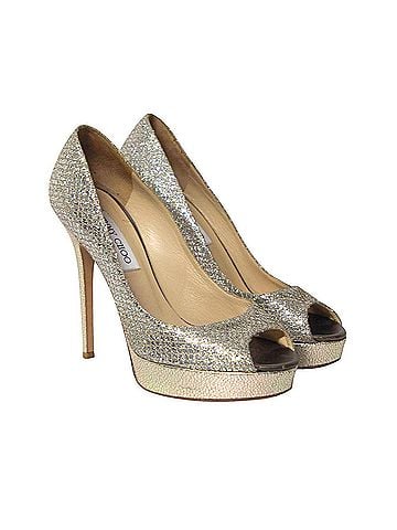 Jimmy Choo Jimmy Choo Dahlia Platform Peep Toe Pumps in Silver Glitter  (view 2)