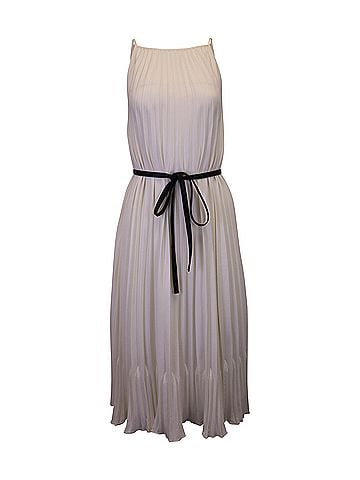 Proenza Schouler Proenza Schouler White Label Pleated Midi Dress with Leather Belt in Cream Polyester (view 1)